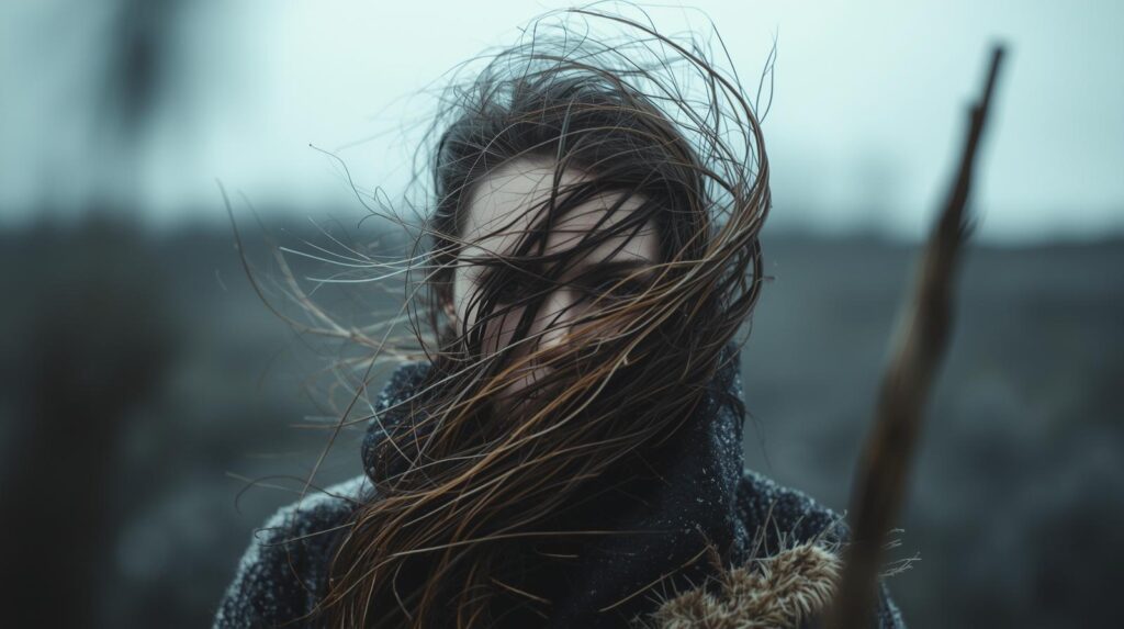 kvinna med hormonell obalans i nordisk miljö på våren, personens ansikte ska inte synas