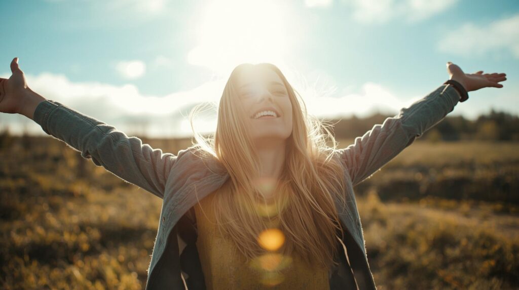 kvinna med tarmbesvär i nordisk miljö på våren glad över att det är över,